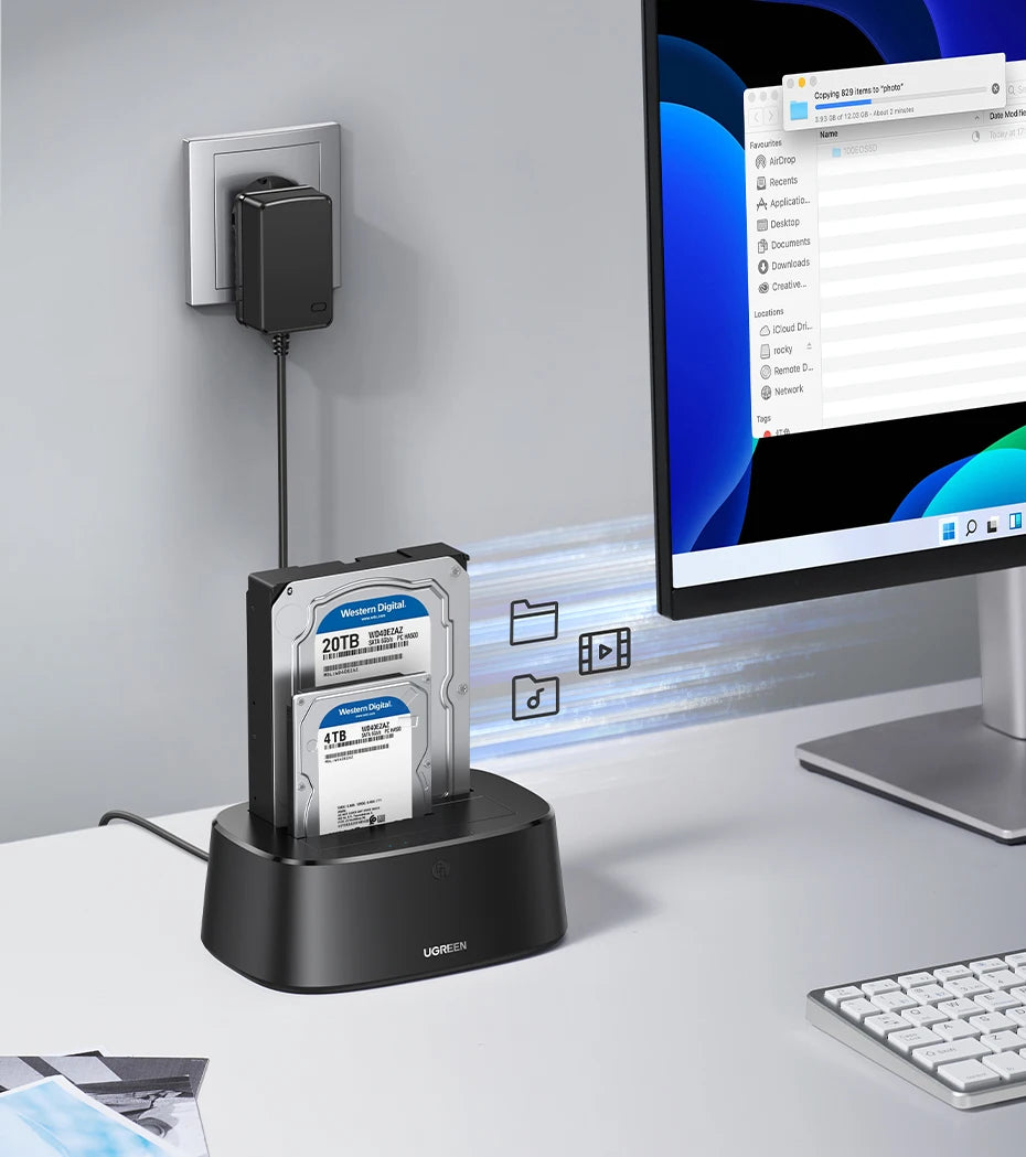 Dual-Bay Hard Drive Docking Station for 2.5/3.5 Inch SATA HDD SSD - 9