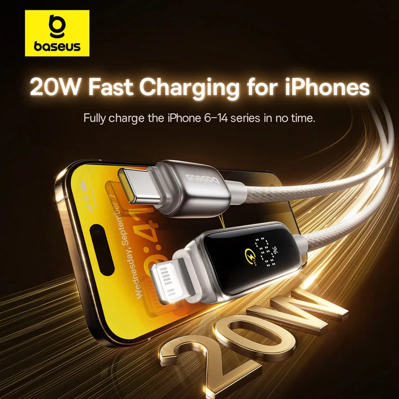 Digital Display 20W Fast Charging USB-C Cable for iPhone