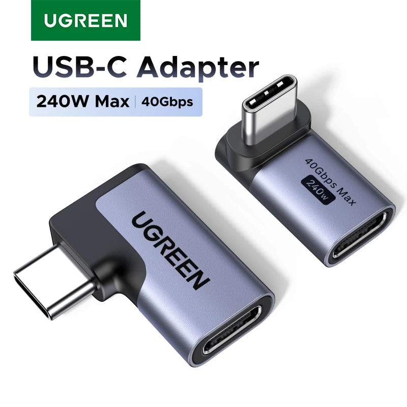 90-Degree USB-C Male to Female Adapter 240W 40Gbps - 1