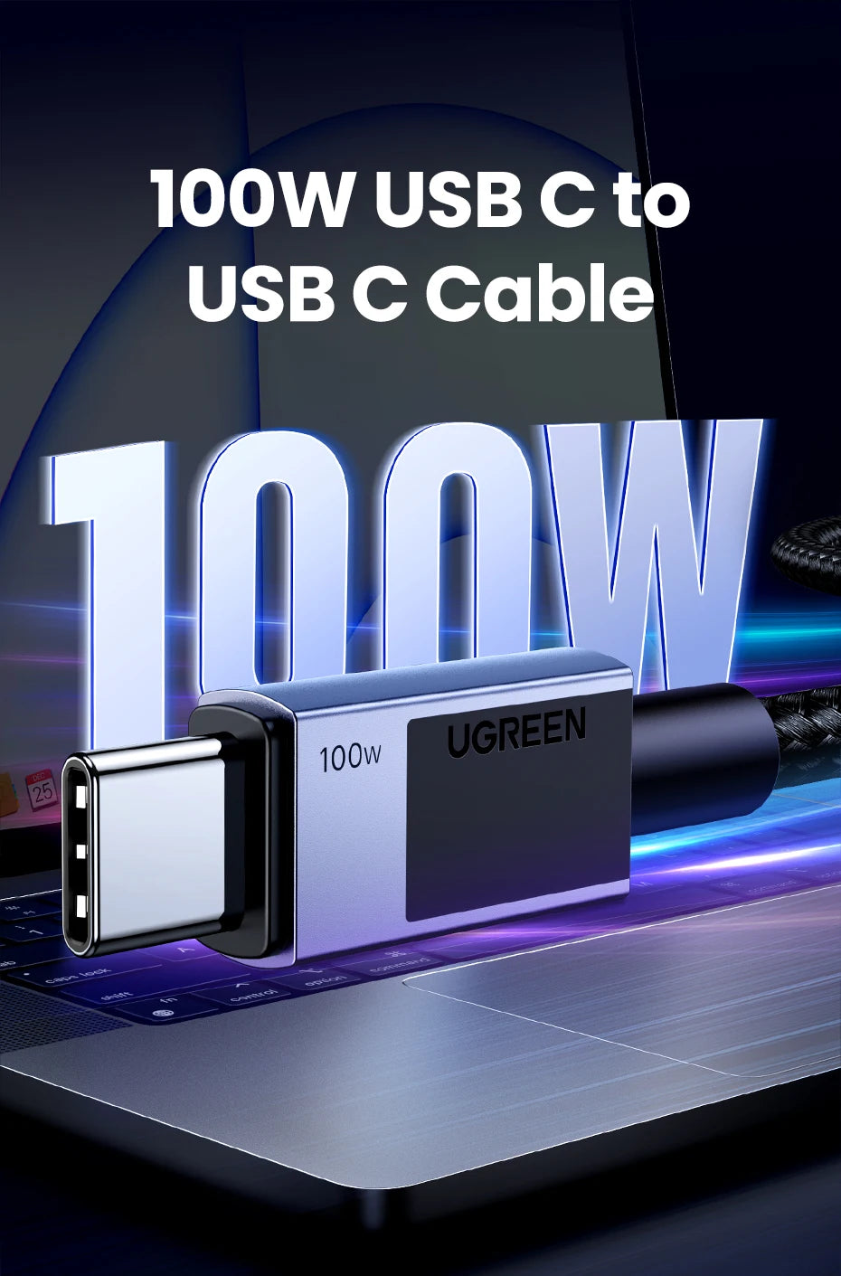 100W USB-C Fast Charging Cable for Laptops and Smartphones