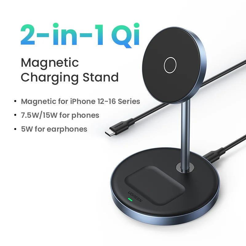 2-in-1 Magnetic Wireless Charging Stand for iPhone and Earbuds