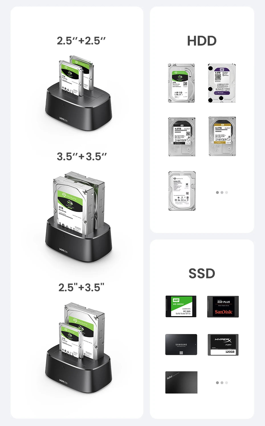 Dual-Bay Hard Drive Docking Station for 2.5/3.5 Inch SATA HDD SSD - 12