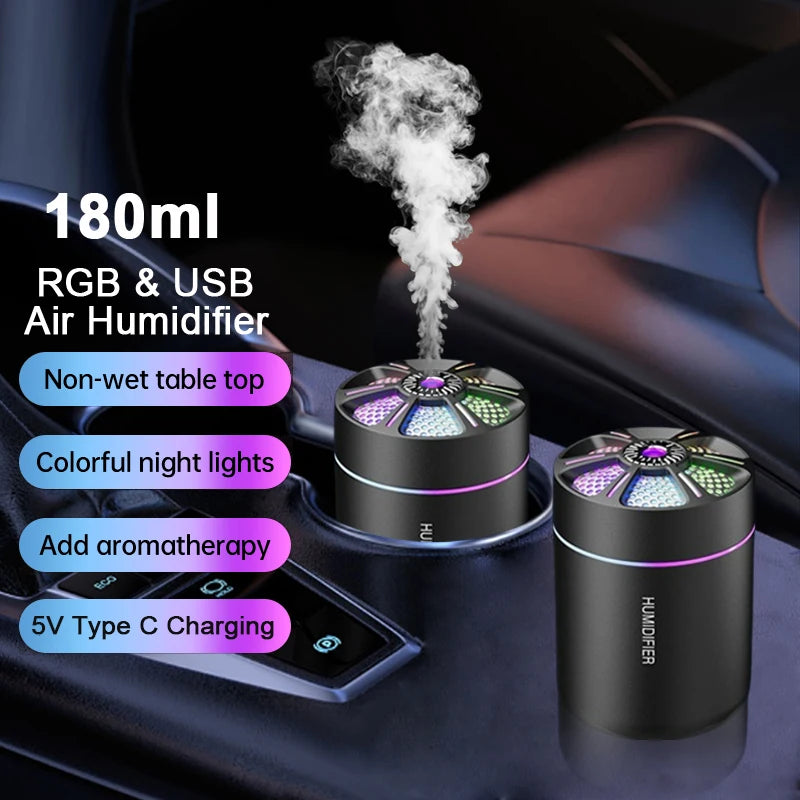 180ml Portable Ultrasonic Air Humidifier and Aroma Diffuser - 1