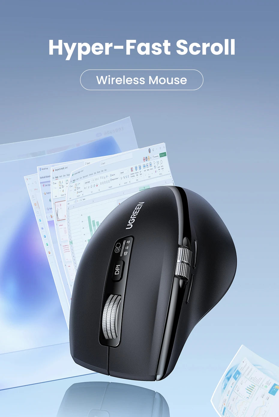 Ergonomic Wireless Bluetooth Mouse with Hyper-Fast Scroll