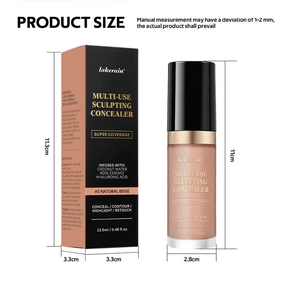Full Coverage Waterproof Liquid Concealer and Sculpting Foundation - 16