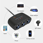 120W 3-Way Car Cigarette Lighter Splitter with USB Fast Charging