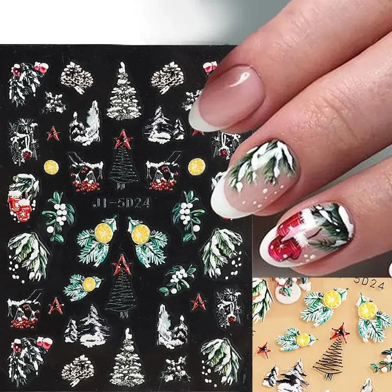 5D Embossed Christmas Nail Art Stickers