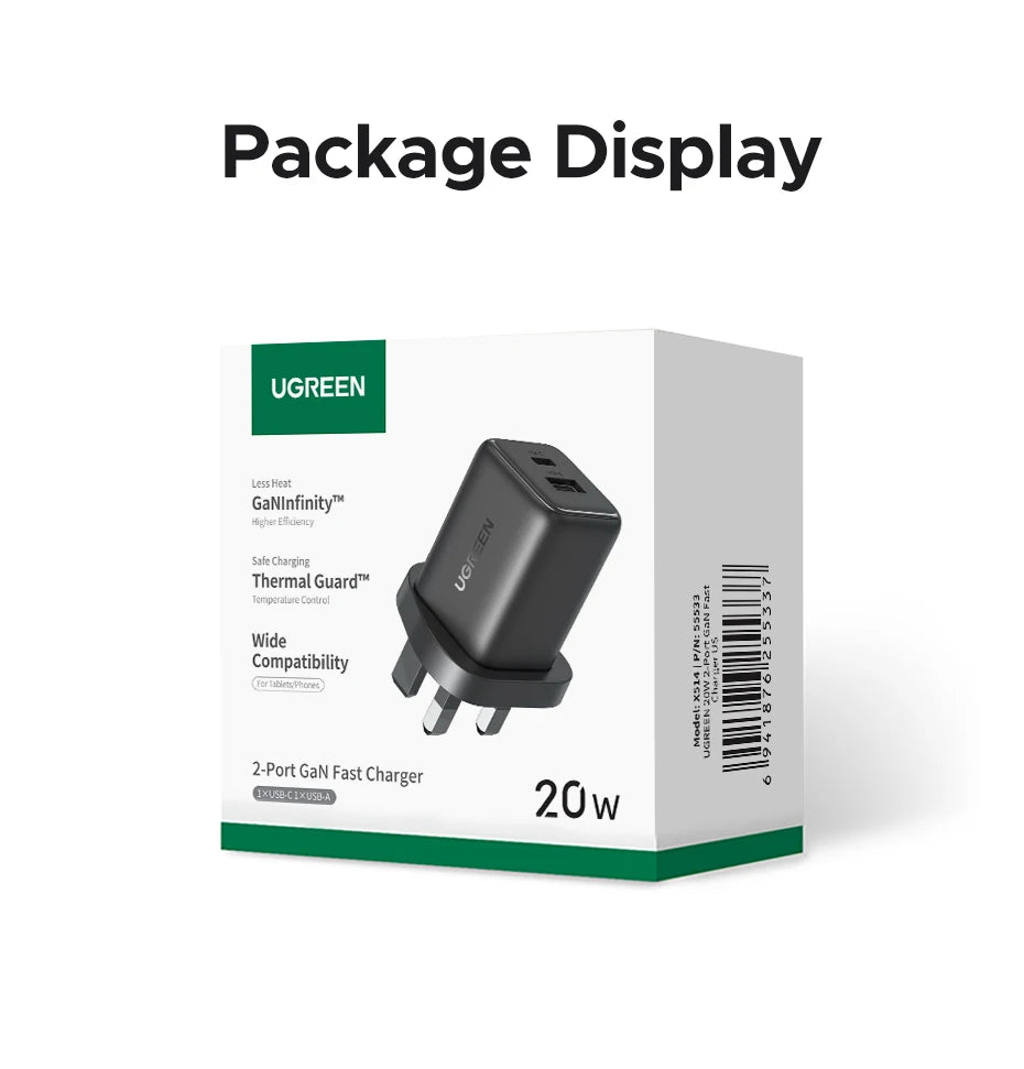 30W GaN 3-Port USB-C Fast Wall Charger - 20
