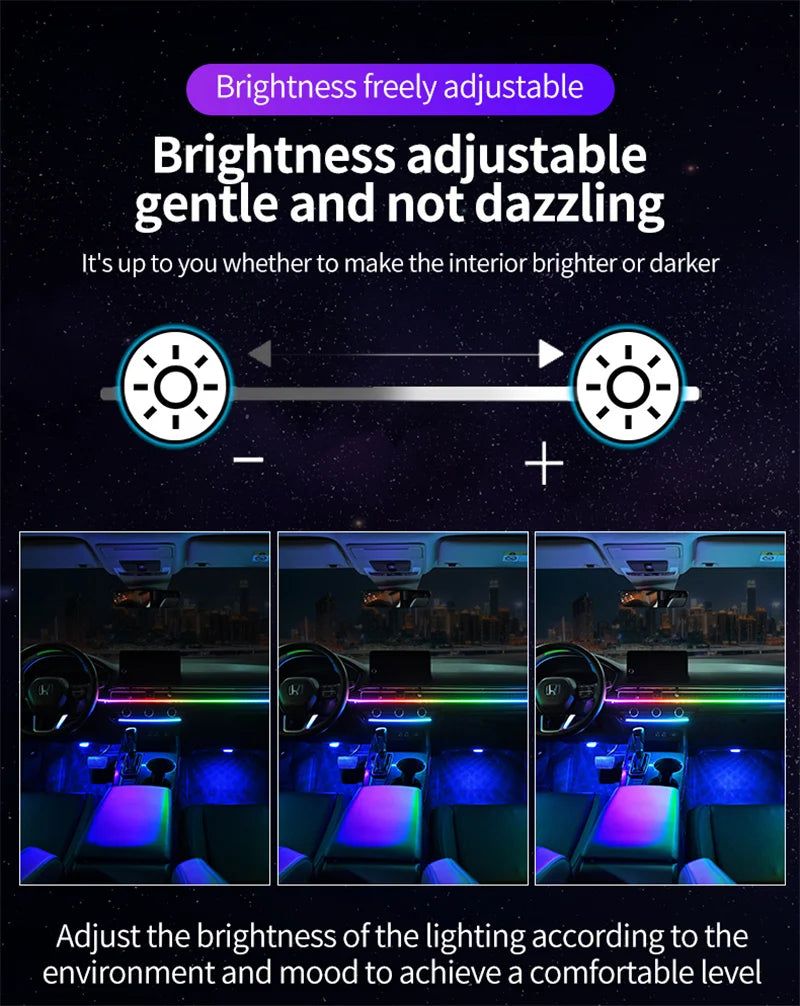 RGB LED Interior Car Ambient Light Strip Kit with App Control