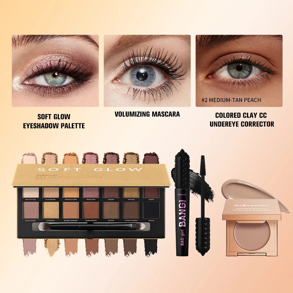 3-Piece Eye Makeup Set with Corrector, Eyeshadow, and Mascara