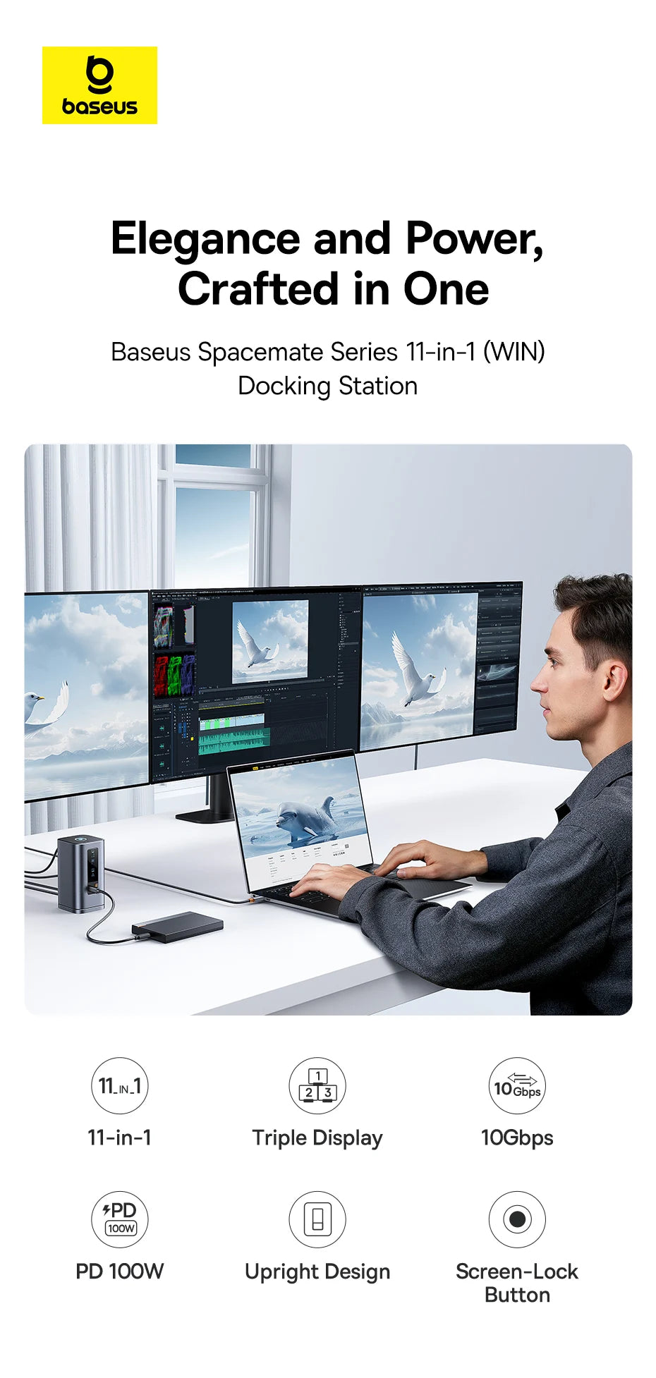 11-in-1 USB-C Docking Station with 4K Triple Display and 100W PD