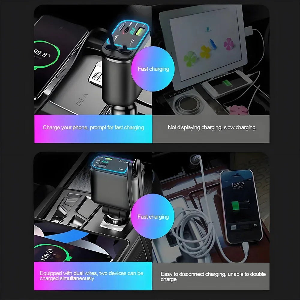 120W Retractable Fast Car Charger with Voltage Display - 4