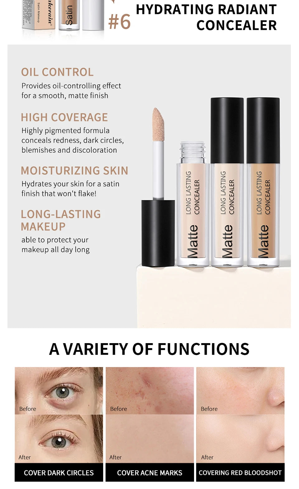 Full Coverage Matte Liquid Concealer for All Skin Types - 10