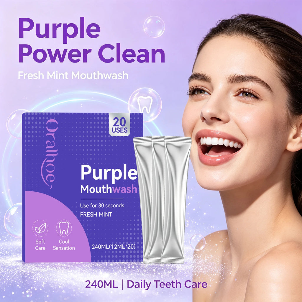 Portable Single-Use Purple Mouthwash Sachets for Fresh Breath
