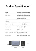 65W GaN Fast Wall Charger with 3 Ports for Laptops and Phones