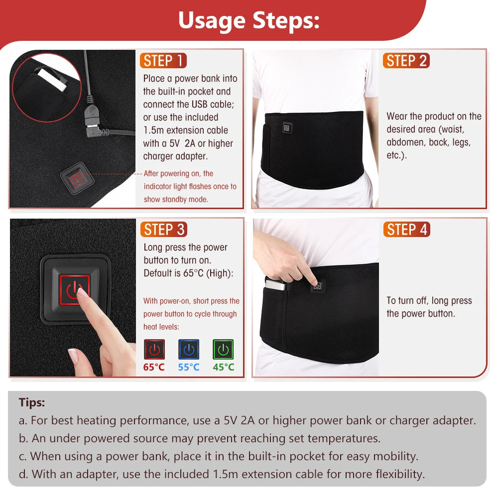 Red Light Therapy Heating Belt for Back and Menstrual Pain Relief
