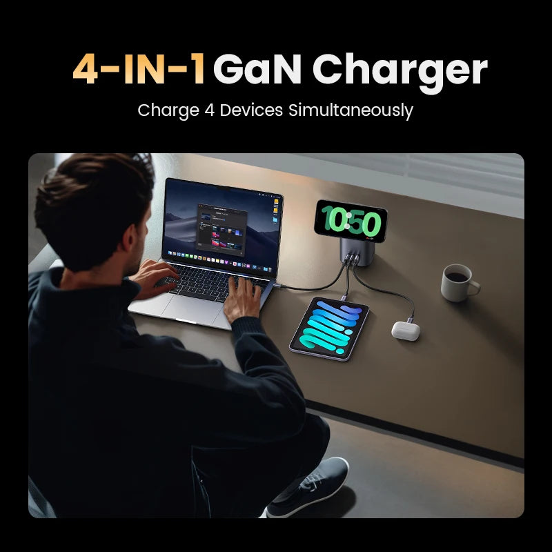 65W Desktop Charger with 15W Qi2 Magnetic Wireless Charging Stand
