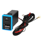 Dual USB PD QC3.0 Fast Car Charger for Toyota 33x23mm