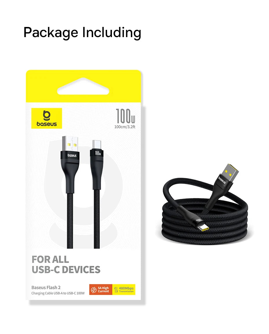100W USB-C Fast Charging Data Cable for Smartphones and Tablets
