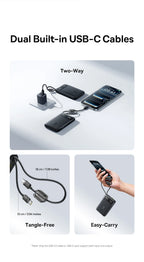 45W Fast Charging Power Bank with Dual Built-in USB-C Cables
