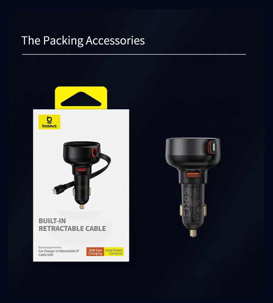 60W Fast Dual Port Car Charger with Retractable Cable - 26