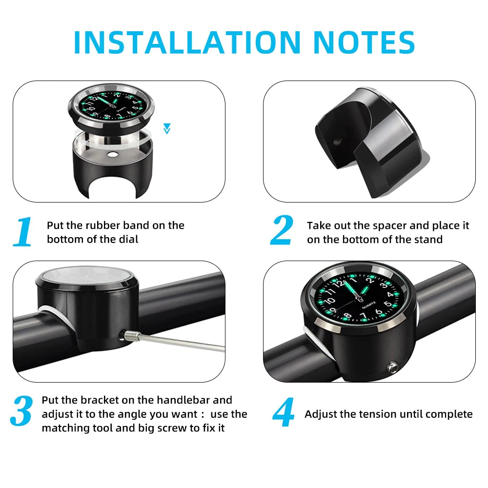 Aluminum Quartz Handlebar Clock for 22mm-25mm Motorcycle Scooter Bike