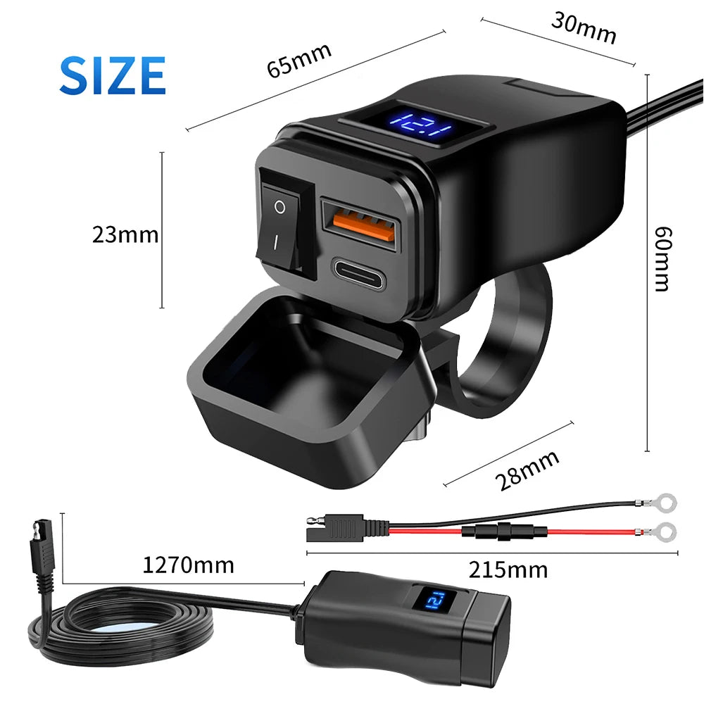 Motorcycle 100W Bidirectional USB Charger with Voltmeter and Switch