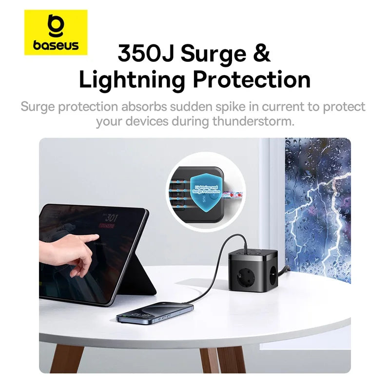 30W Desktop Power Strip with 3 AC Outlets and 4 USB Ports