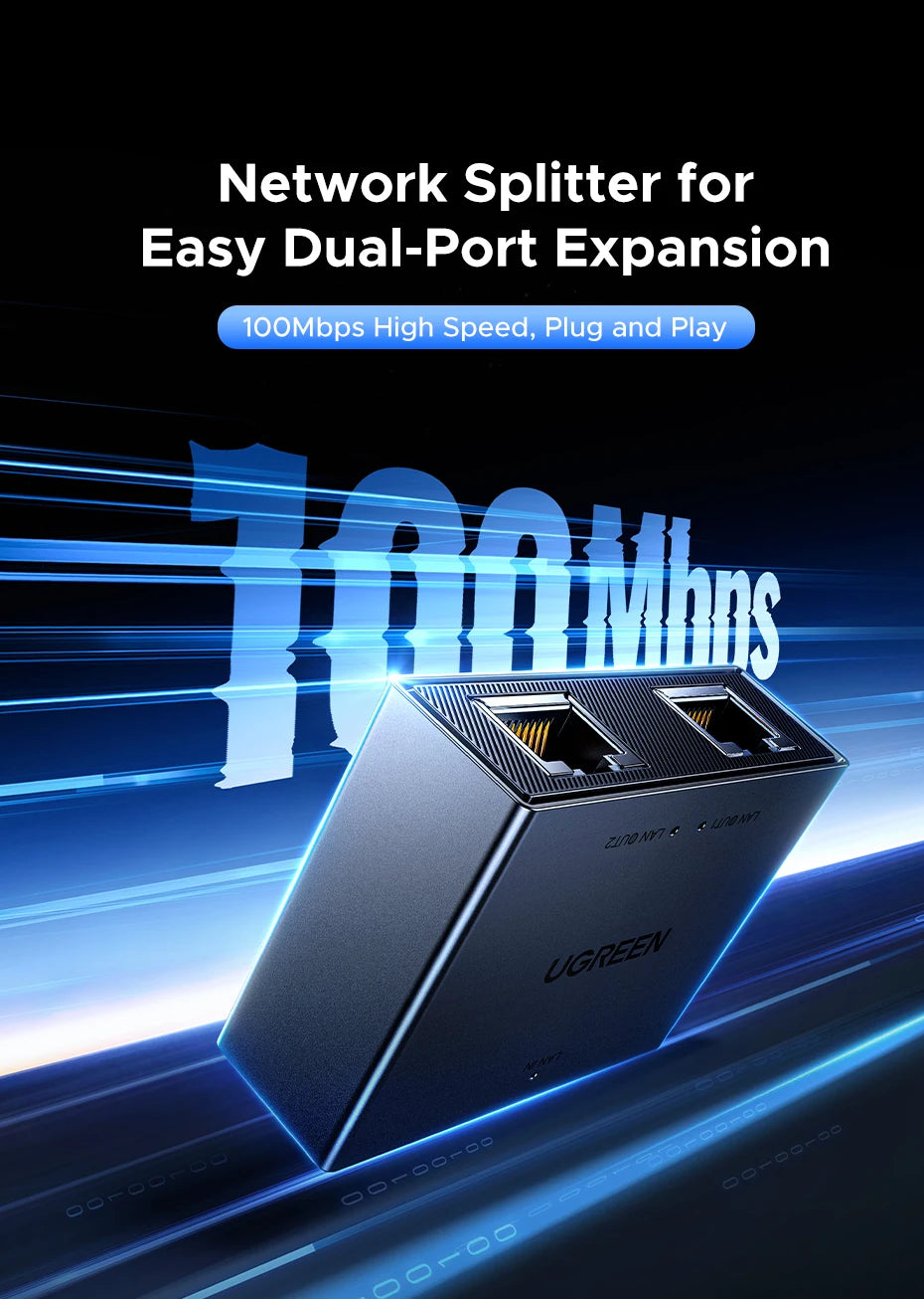 RJ45 1 to 2 Ethernet Network Splitter Adapter
