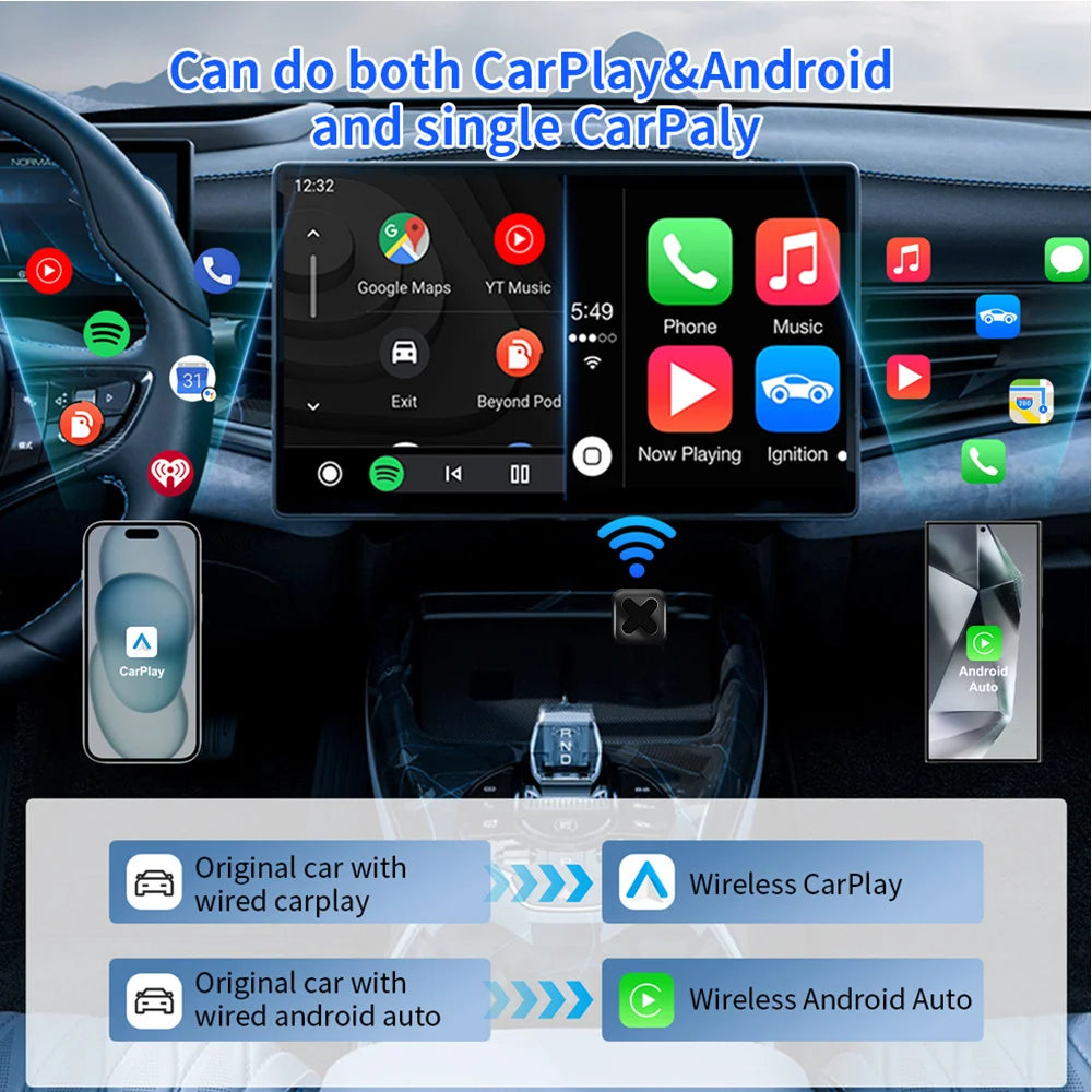 Wireless CarPlay and Android Auto USB Adapter