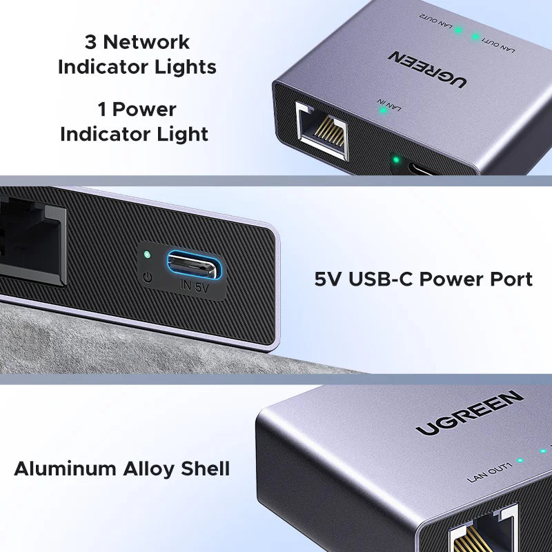 1000Mbps RJ45 Ethernet Splitter 1 to 2 Port Adapter
