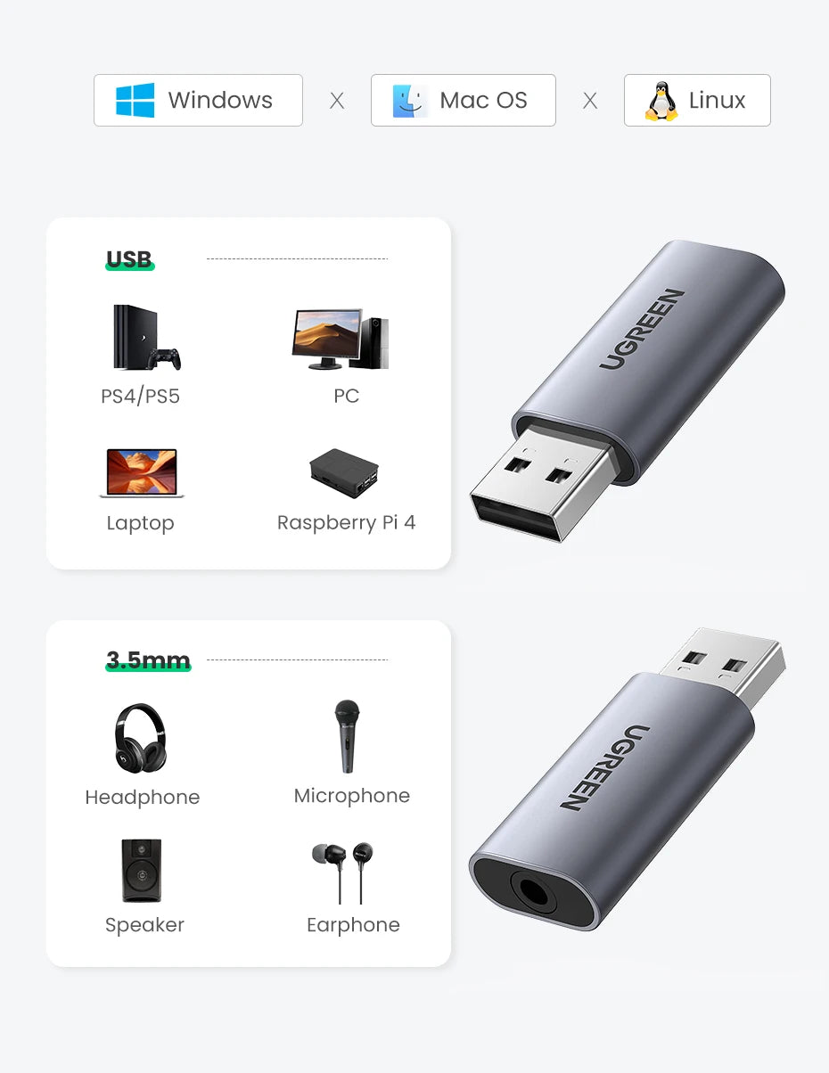 USB to 3.5mm External Sound Card Audio Adapter - 12