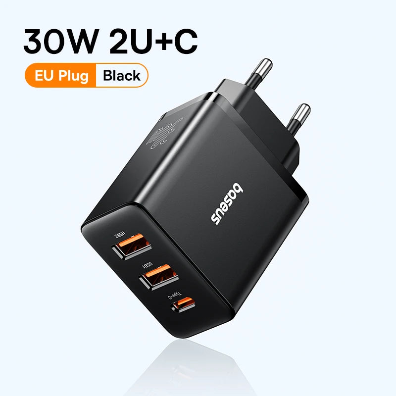 30W Fast USB Wall Charger with Type-C and Dual USB Ports