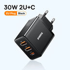 30W Fast USB Wall Charger with Type-C and Dual USB Ports