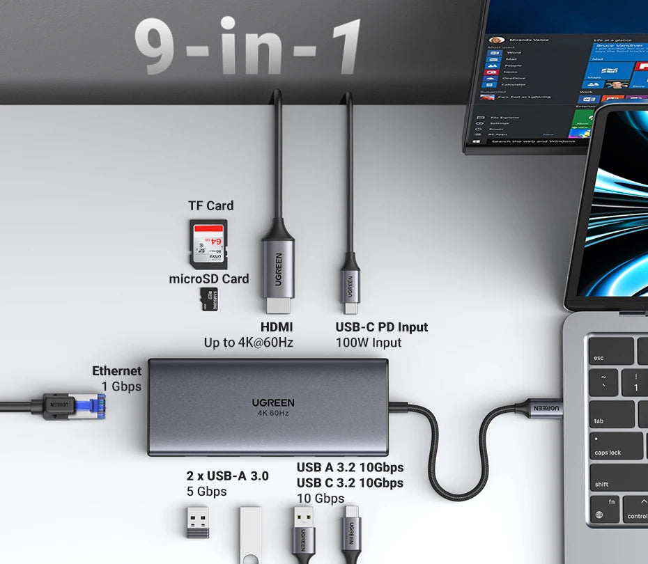 9-in-1 USB-C Hub with 4K 60Hz HDMI and 10Gbps Data Transfer - 12