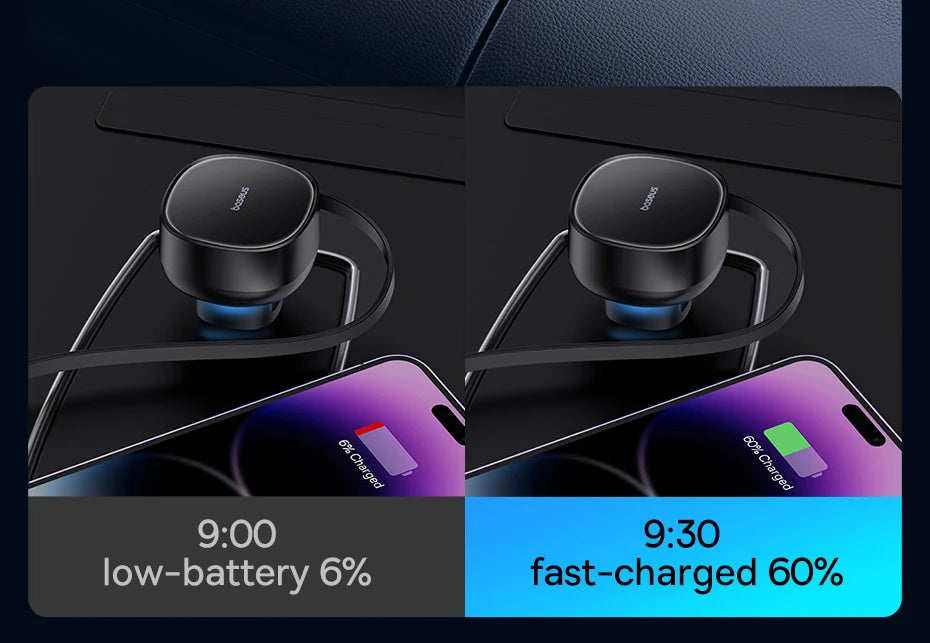 60W Fast Dual Port Car Charger with Retractable Cable - 16