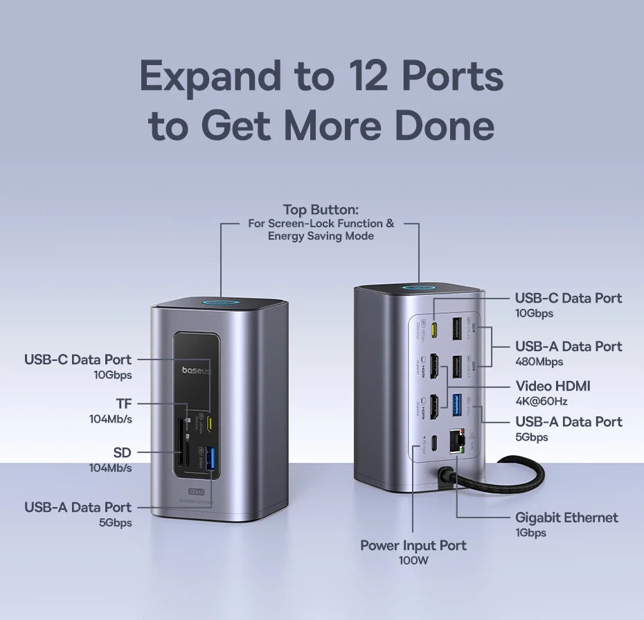12-in-1 USB-C Docking Station with Dual 4K HDMI and 100W Power Delivery - 13