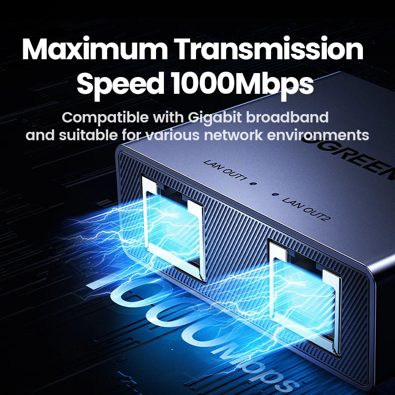 1000Mbps RJ45 Ethernet Splitter 1 to 2 Port Adapter