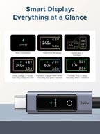 240W USB-C Fast Charging Cable with Real-Time Digital Display
