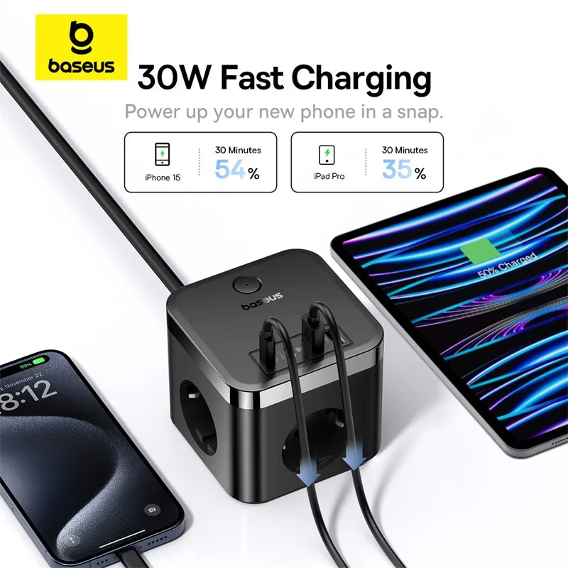 30W Desktop Power Strip with 3 AC Outlets and 4 USB Ports