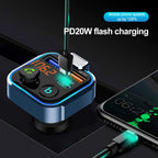 Bluetooth 5.0 FM Transmitter Car Adapter with 38W PD and QC3.0 Charger
