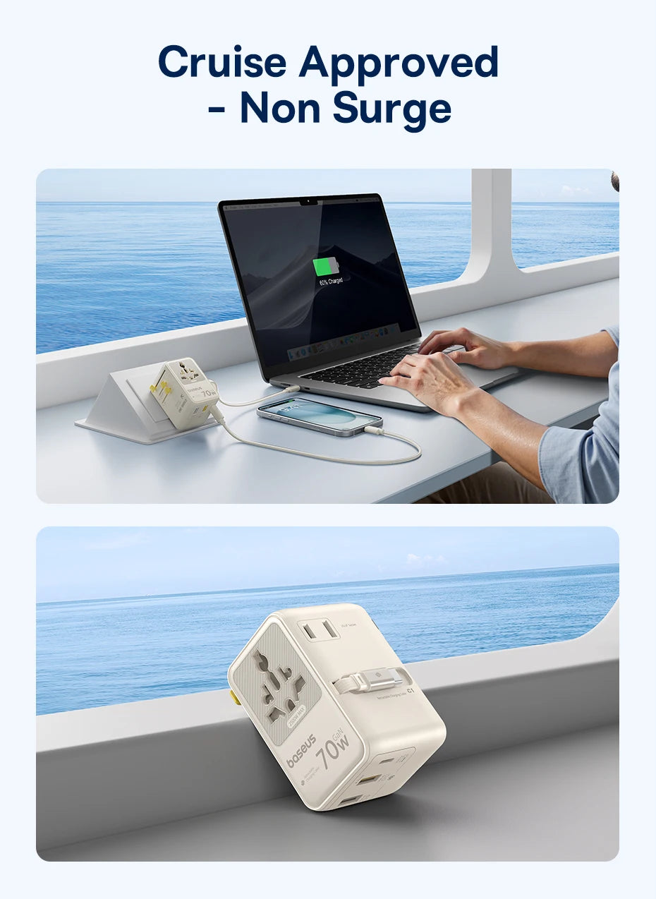 70W Universal GaN Travel Adapter with Fast Charging Ports - 13