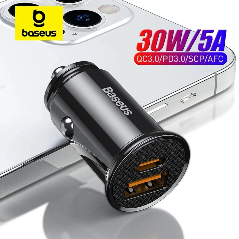 30W Dual Port Fast Car Charger USB and Type-C
