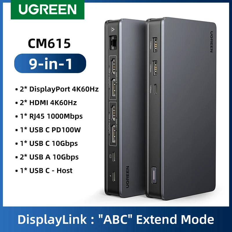 9-in-1 Dual 4K 60Hz DisplayLink Docking Station for Laptop