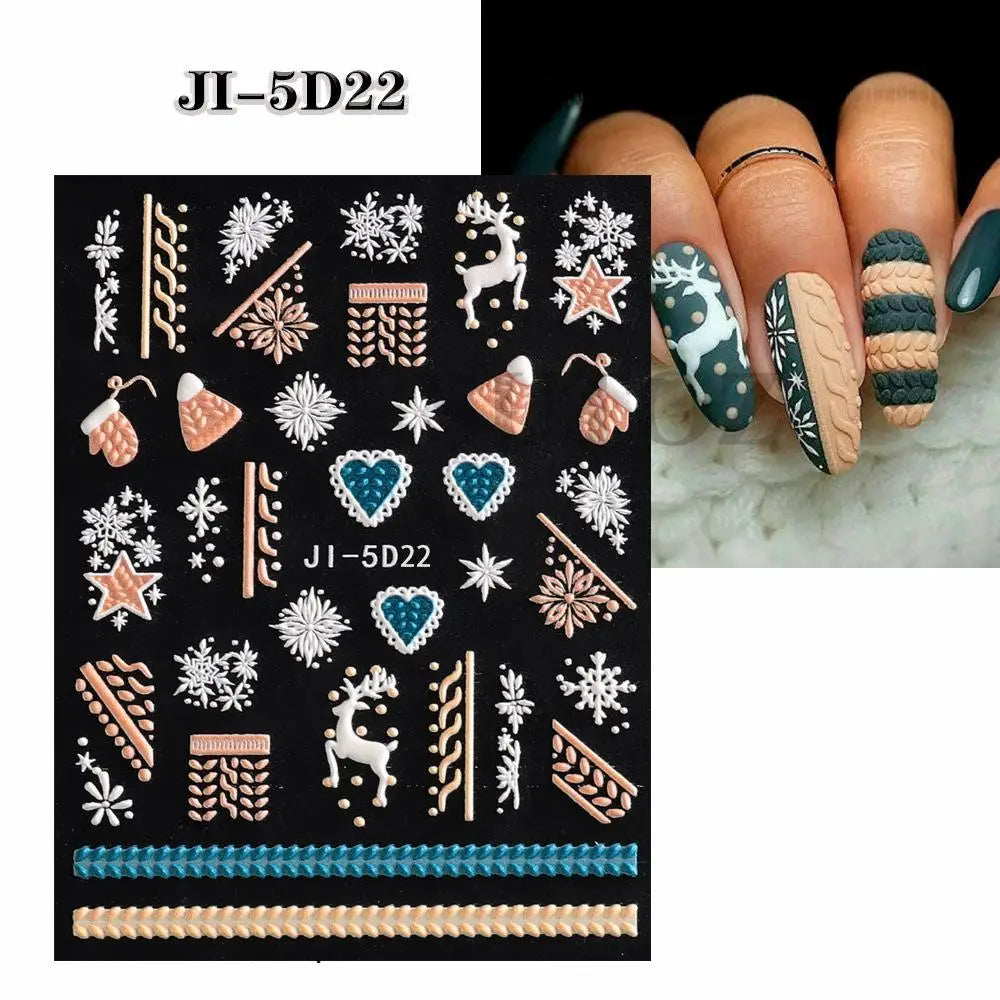 5D Embossed Christmas Nail Art Stickers