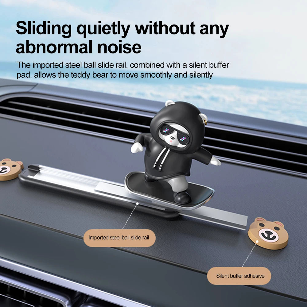 Skateboard Bear Car Dashboard Ornament with Slide Rail