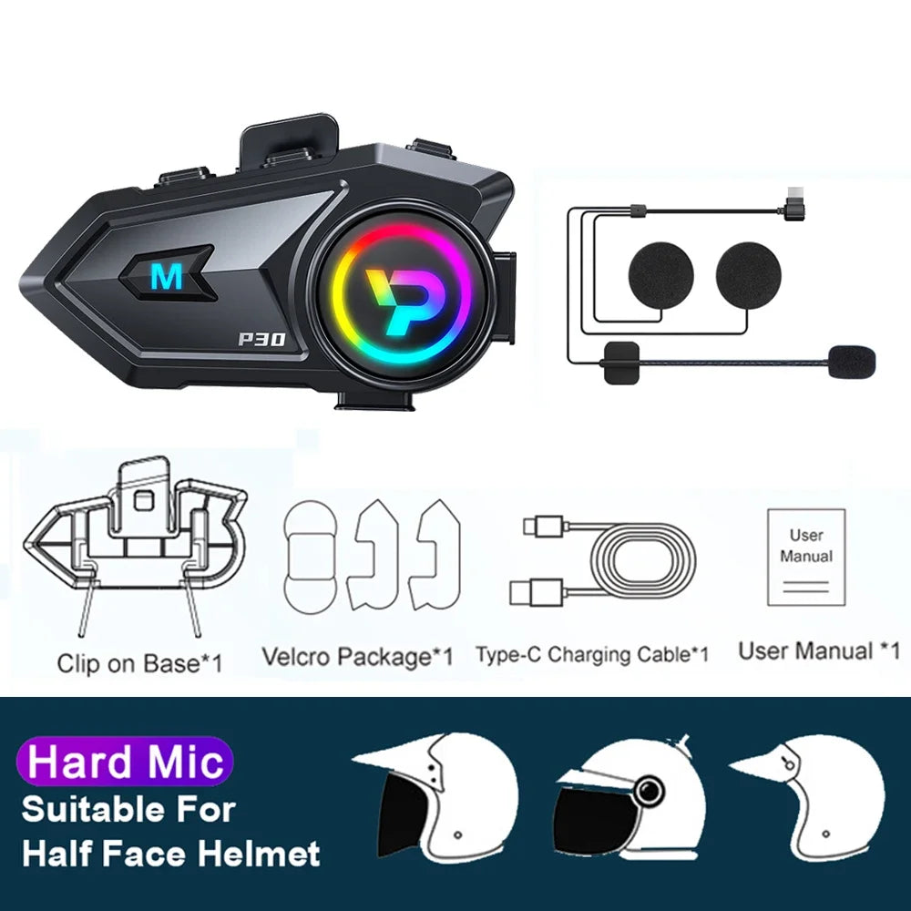 Bluetooth 6.0 Motorcycle Helmet Intercom Headset