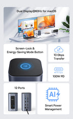 12-in-1 USB-C Docking Station for MacBook and Windows Laptops