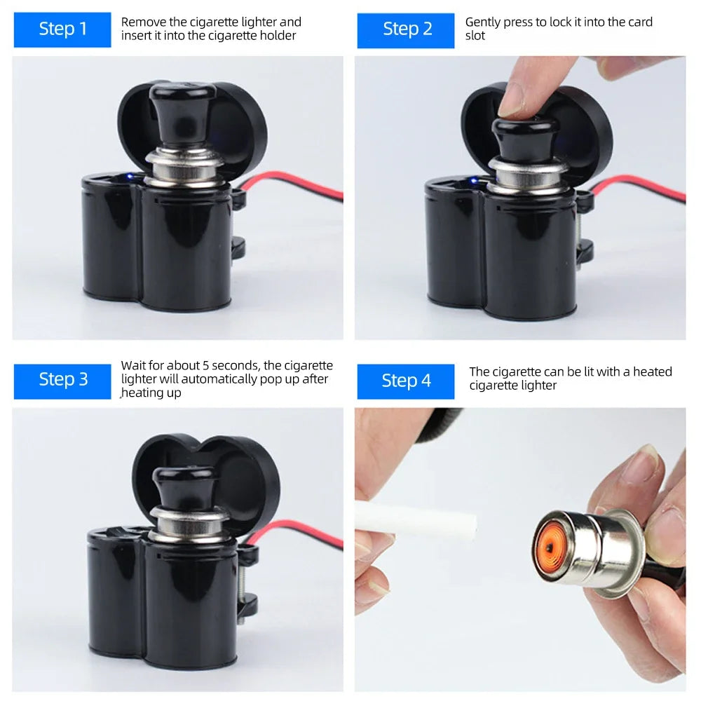 Motorcycle Handlebar 12V USB Charger and Cigarette Lighter Socket