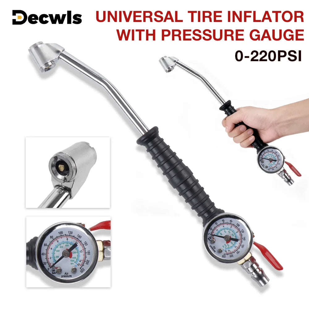 Heavy-Duty Tire Inflator with Pressure Gauge 0-220 PSI